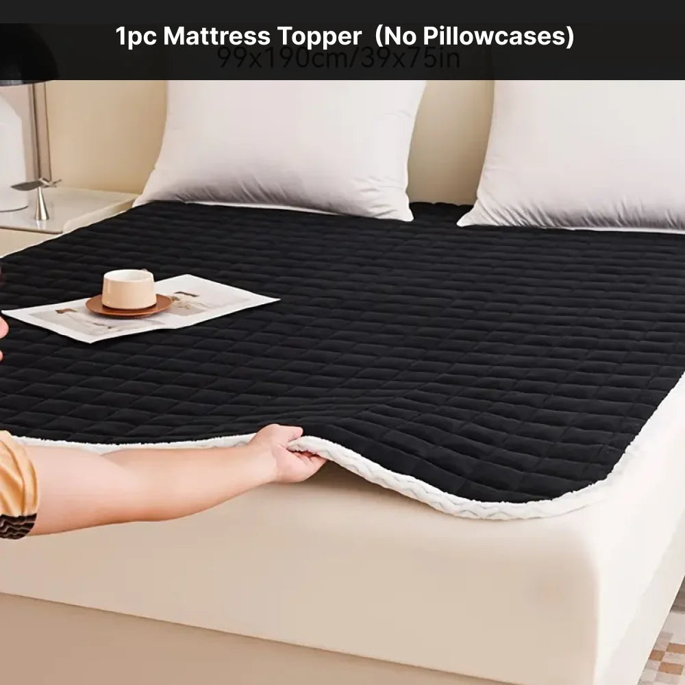 1pc Quilted Mattress Topper, Soft Velvet Milk Fiber Mattress Cover, Breathable Flannel, Anti-Slip, Machine Washable