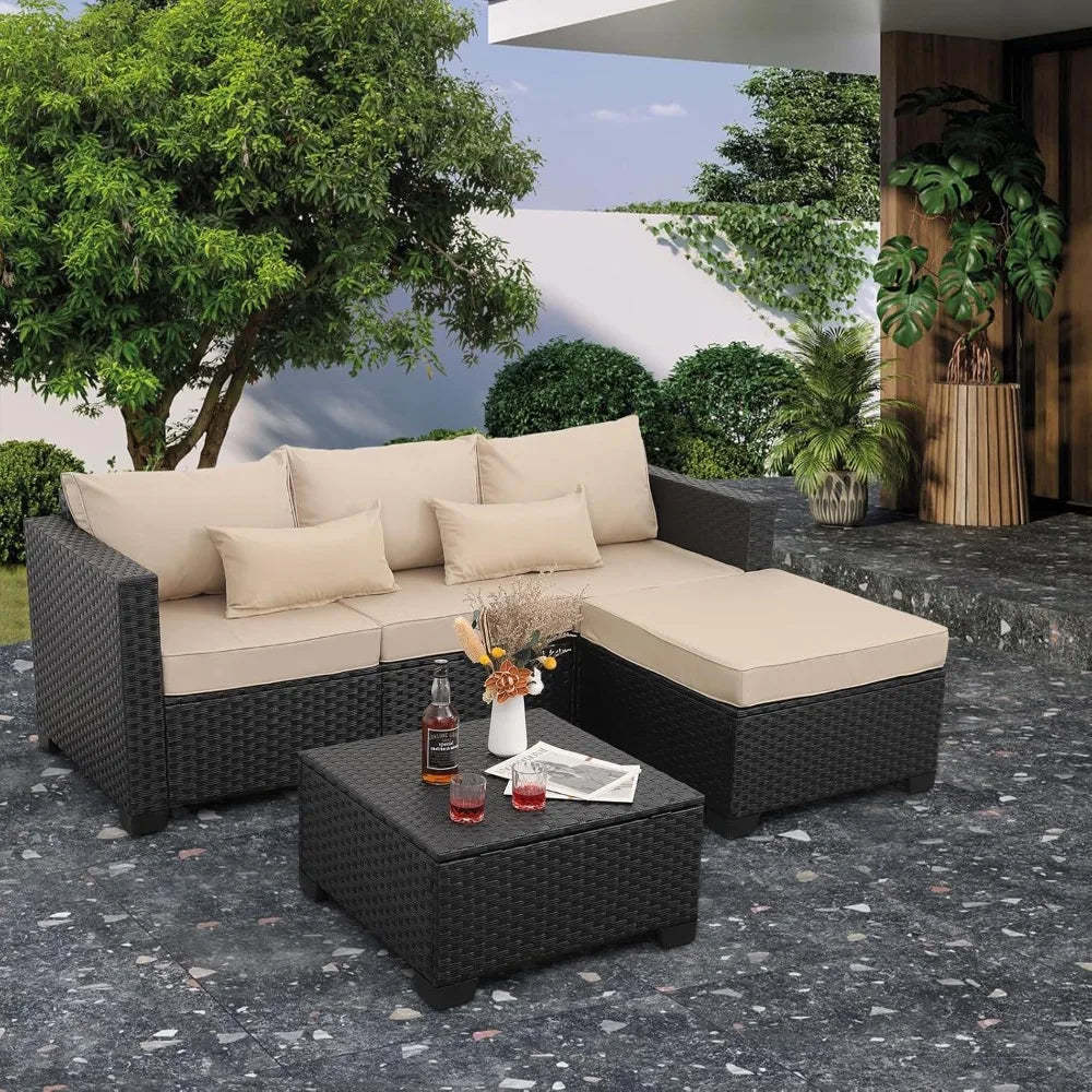 Outdoor Furniture Set 3 Pieces Wicker Patio Furniture Outdoor Sectional Patio Couch Outdoor Coffee Table with Waterproof Covers