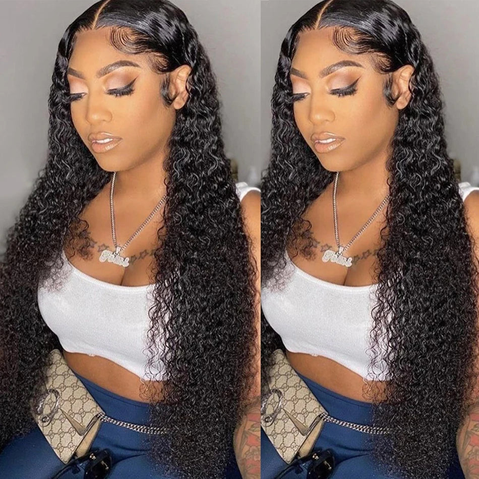 30 40 Inches Long HD Curly 13X6 Lace Frontal Wigs Curly Human Hair Wigs For Women Pre plucked Lace Front Human Hair Wigs 180%