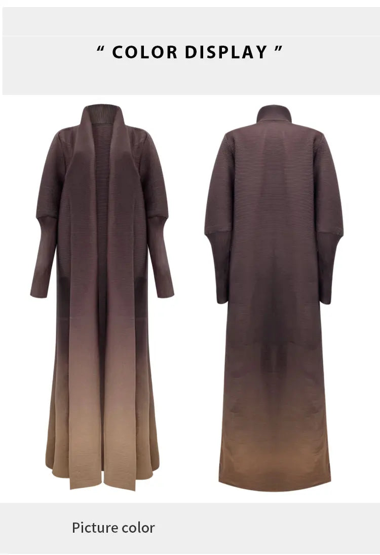 Miyake Pleated Gradient Turndown Collar Lantern Long Sleeve Jacket Women 2024 New Original Designer Abaya Fashion Long Coats