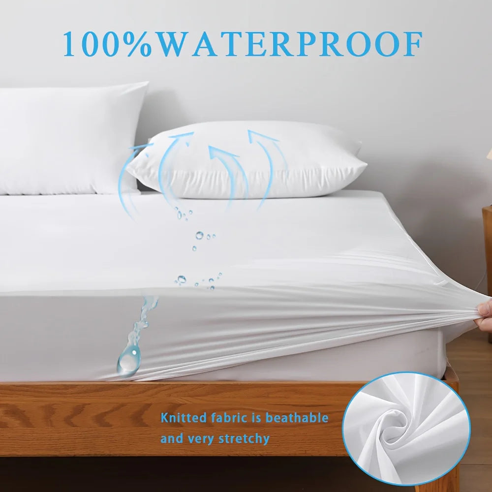 1pc Waterproof Jersey Knit Fitted Sheet, Stretch Breathable Bed Sheet Noiseless Mattress Cover for Bedroom 160x200cm