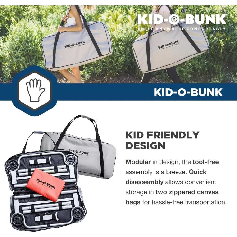 Youth Kid-O-Bunk 2 Person Bench Bunked Double Bunk Bed Cots with 2 Side Organizers and Carry Bags for Outdoor Camping Trips