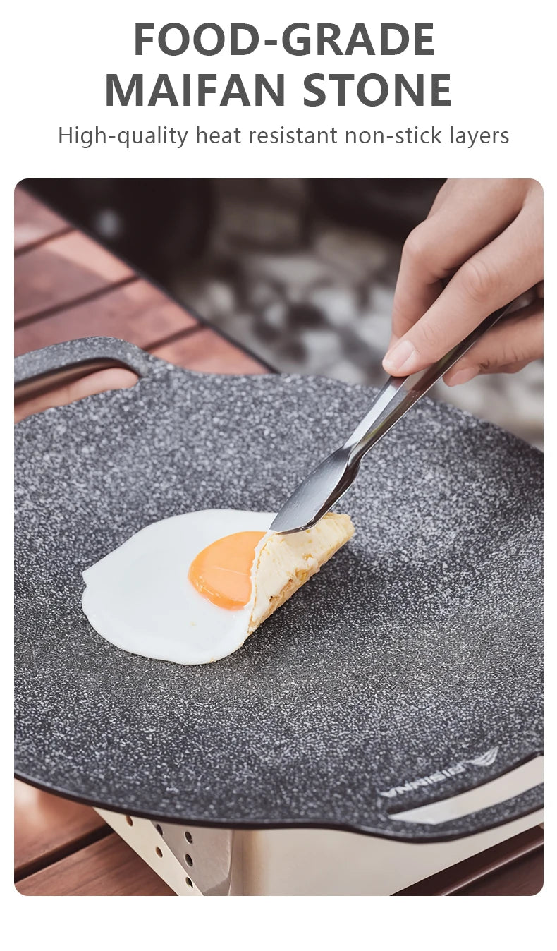 BISINNA 34CM Outdoor BBQ Grill Pan Non Stick Stovetop Baking Tray Korean Roastig Grill Plate Camping Equipment