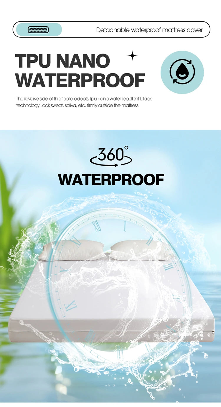Waterproof Mattress Protector with Zipper Soft & Breathable Noiseless Mattress Cover for Single or Double Bed, Queen/King Size