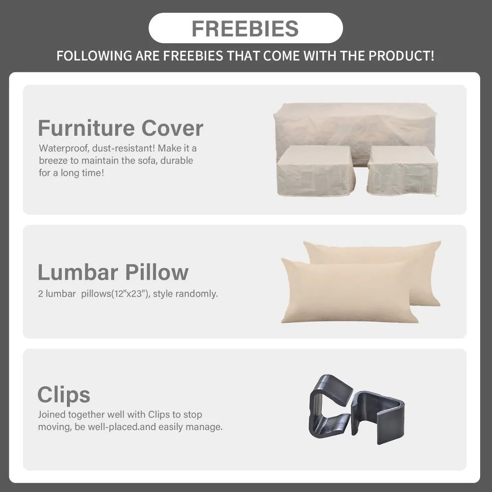 Outdoor Furniture Set 3 Pieces Wicker Patio Furniture Outdoor Sectional Patio Couch Outdoor Coffee Table with Waterproof Covers