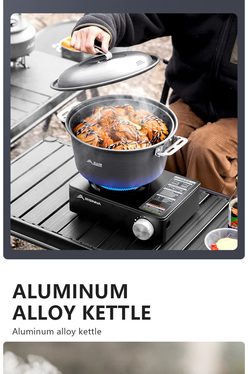 BISINNA Camping Cookware Set Outdoor Portable Tableware Pot Kettle Kitchen Equipment Frying Steaming Household Utensils Picnic