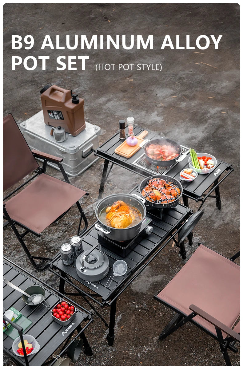 BISINNA Camping Cookware Set Outdoor Portable Tableware Pot Kettle Kitchen Equipment Frying Steaming Household Utensils Picnic