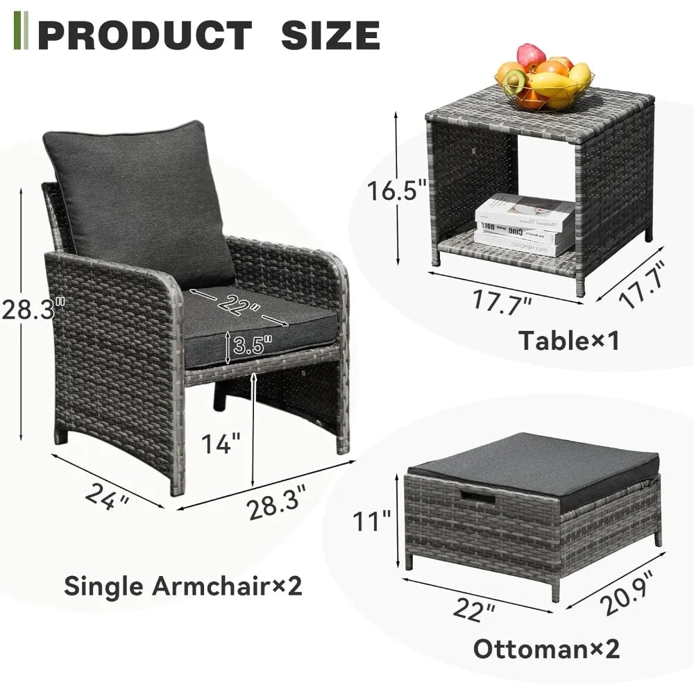 5 Pieces Patio Furniture Set Rattan Wicker Sofa Outdoor Conversations Sets with Table and Ottomans for Garden, Poolside, Backyar