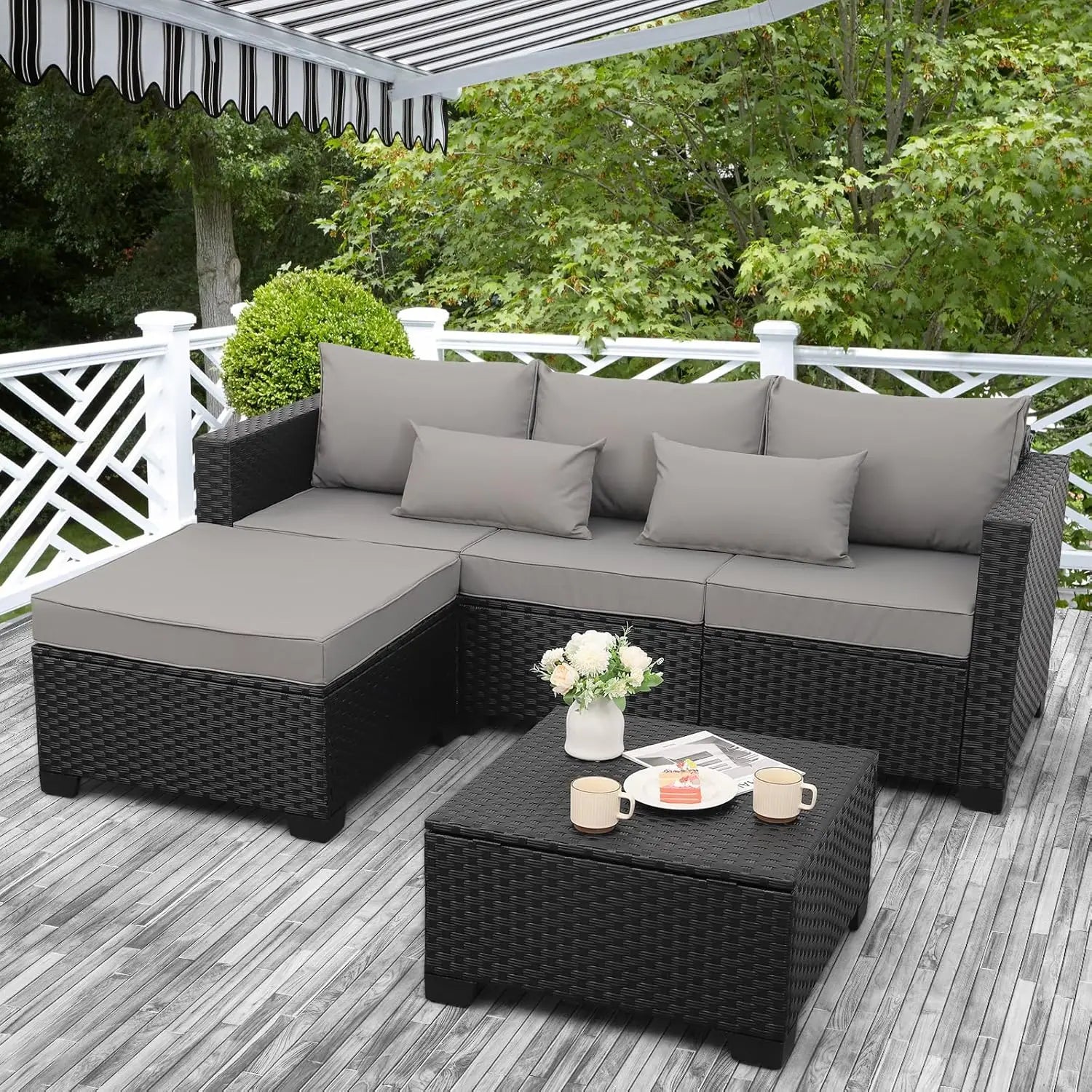 Outdoor Furniture Set 3 Pieces Wicker Patio Furniture Outdoor Sectional Patio Couch Outdoor Coffee Table with Waterproof Covers
