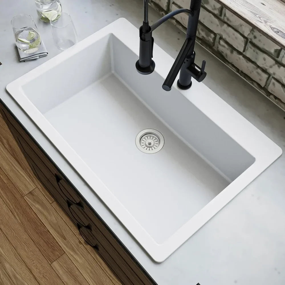 Top Mount. Large Single Bowl Quartz Kitchen Sink in
