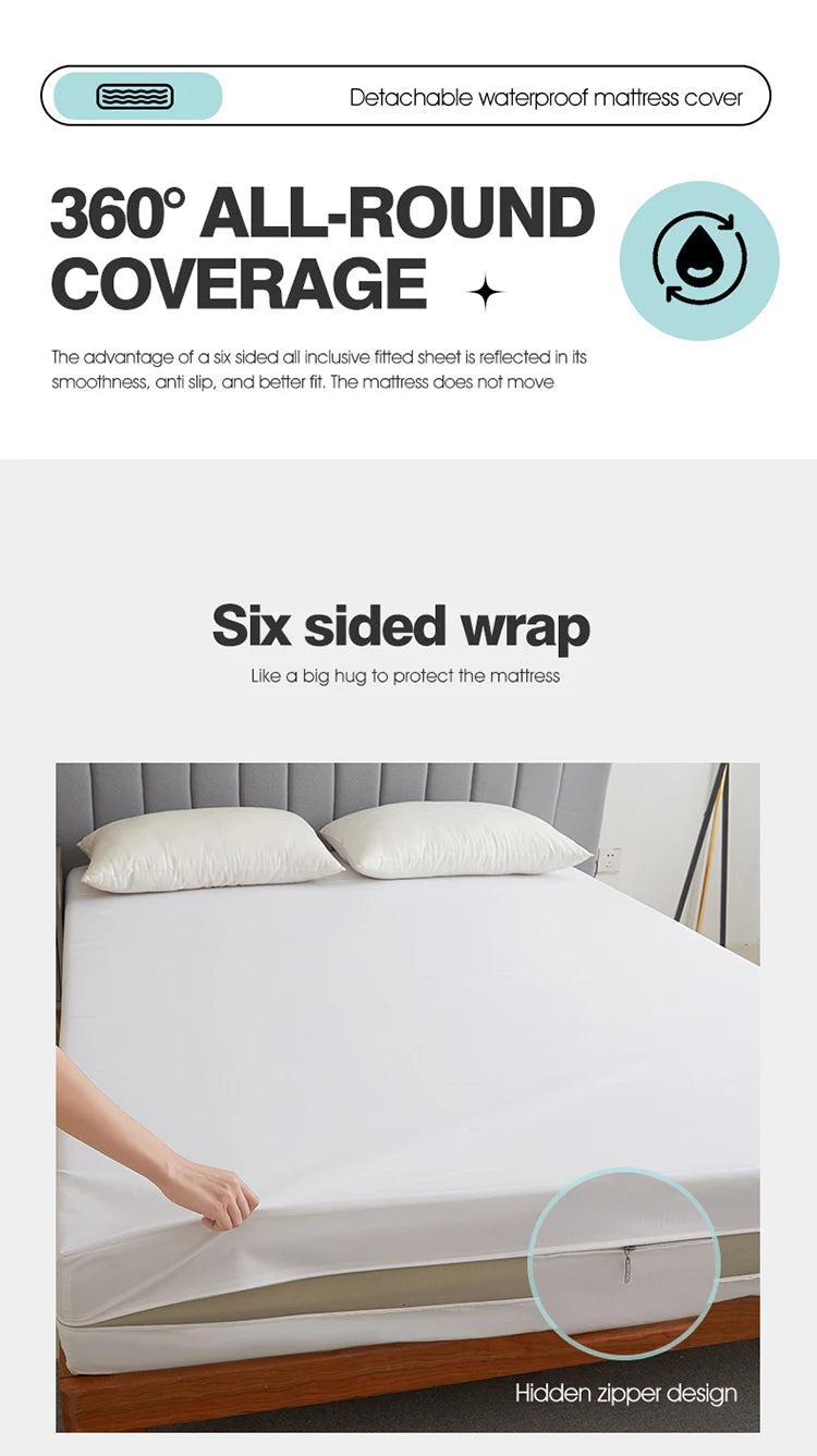 Waterproof Mattress Protector with Zipper Soft & Breathable Noiseless Mattress Cover for Single or Double Bed, Queen/King Size