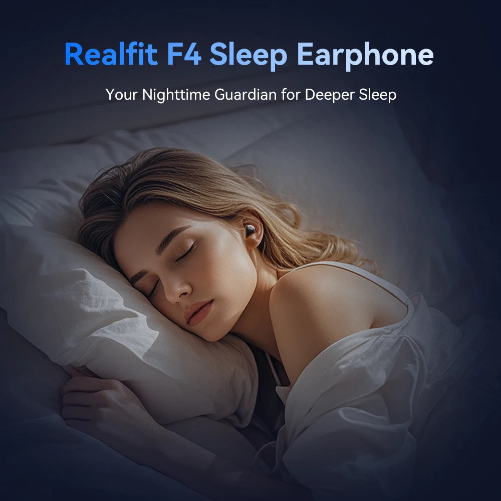 Realfit F4 Sleep Earphones Mini ANC Bluetooth Earphones 40dB Active Noice Cancellation HIFI Heavy Bass Wireless Earbuds