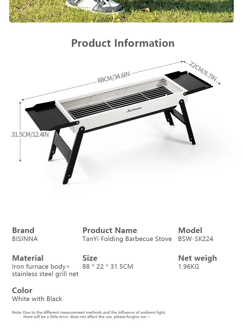 BISINNA Outdoor Barbecue Grill Portable Folding Charcoal Stove Camping Burner Brazier for Travel Picnic BBQ