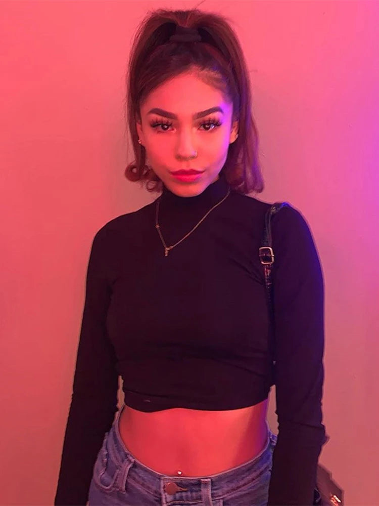 Womon cotton hollow out sexy tshirt bandage backless long sleeve tops Harajuku slim bodycon streetwear knitted tees