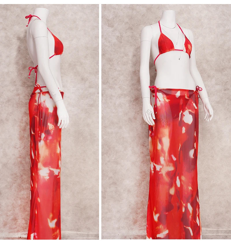 EDOLYNSA Sexy Zebra Stripes 3 Pieces Bikini Set 2024 Summer Beach Wear Triangle Bikinis Swimsuit Skirt Swimwear Cover-up A1554