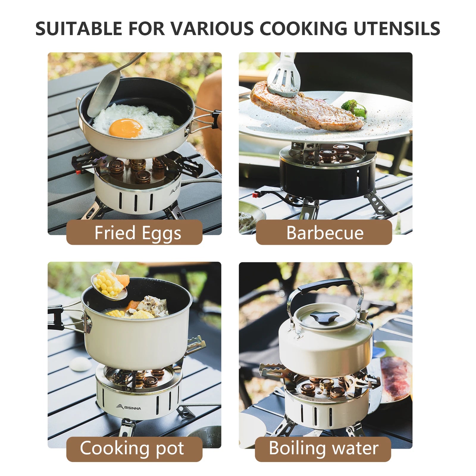 BISINNA Camping Gas Stove Portable Furnace Strong Firepower Burner Outdoor Barbecue Picnic Hiking Tourism Supplies