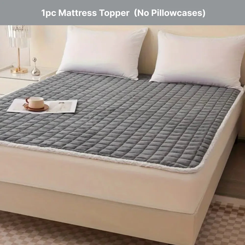 1pc Quilted Mattress Topper, Soft Velvet Milk Fiber Mattress Cover, Breathable Flannel, Anti-Slip, Machine Washable