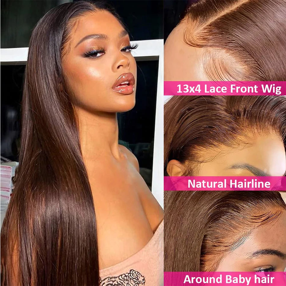 4 Chocolate Brown Human Hair Wigs Brazilian Straight Lace Front Human Hair Wigs For Women 13x6 Transparent HD Lace Frontal Wigs
