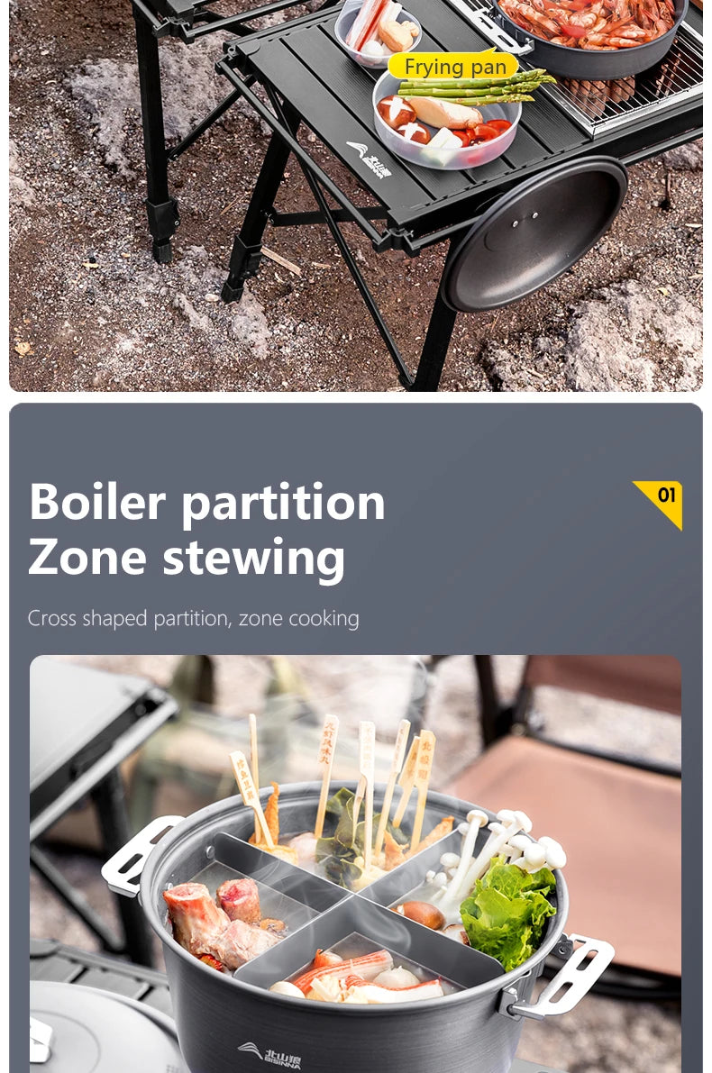 BISINNA Camping Cookware Set Outdoor Portable Tableware Pot Kettle Kitchen Equipment Frying Steaming Household Utensils Picnic