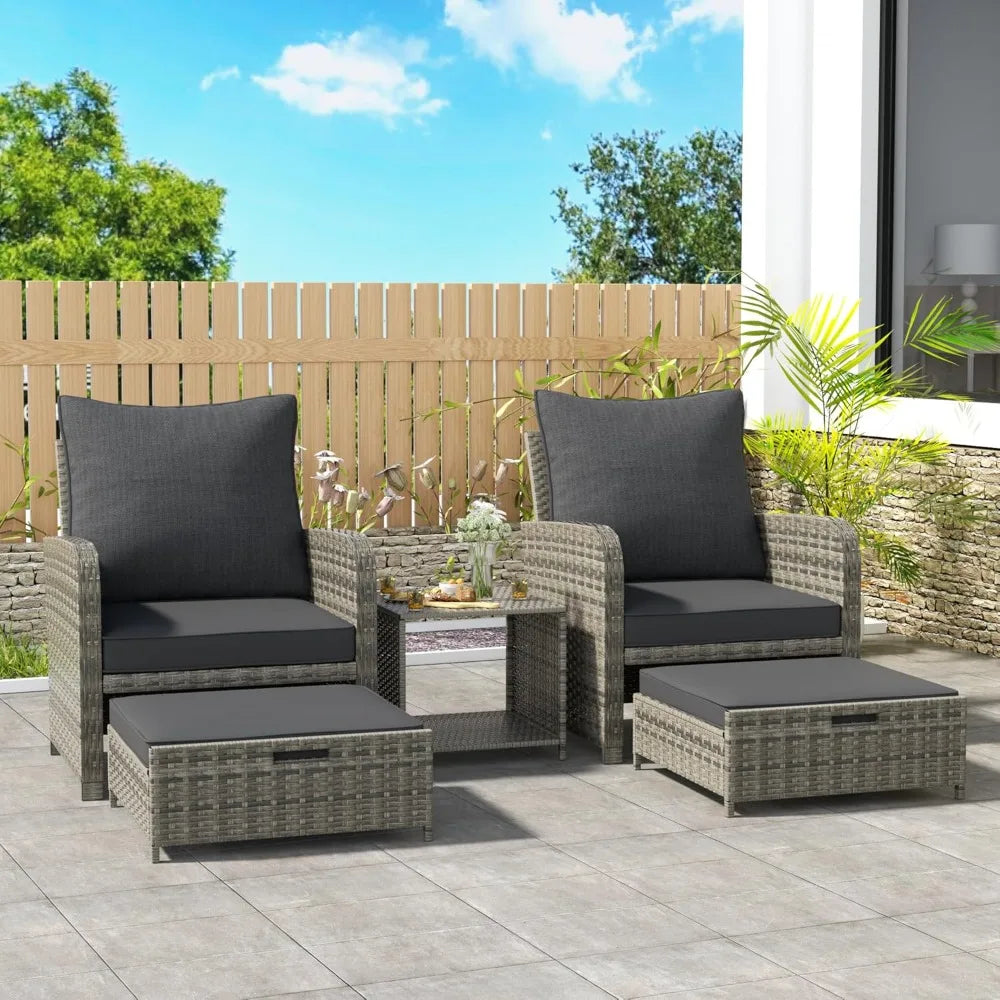 5 Pieces Patio Furniture Set Rattan Wicker Sofa Outdoor Conversations Sets with Table and Ottomans for Garden, Poolside, Backyar