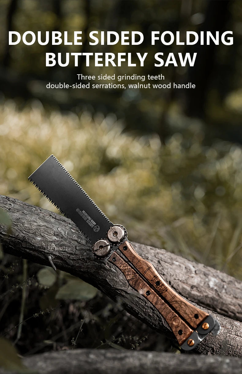 BISINNA 1pcs Double-sided Folding Saw Hand-held Logging Saw Outdoor Camping Gardening Woodworking Tool