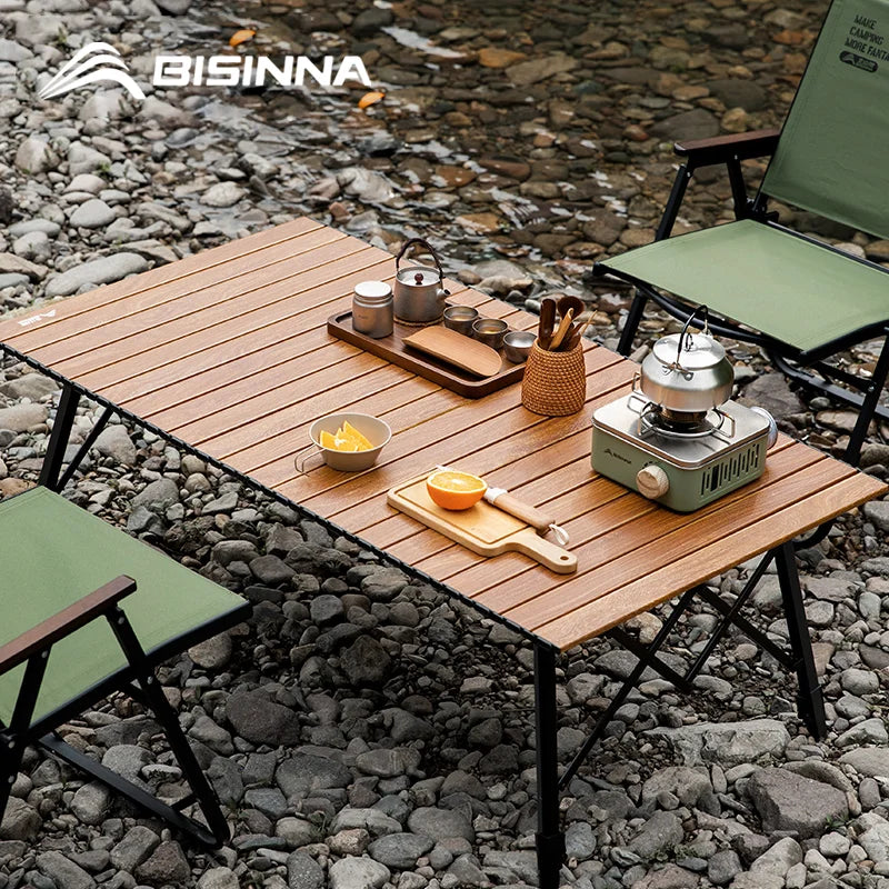 BISINNA Outdoor Large Folding Table Aluminum Alloy Egg Roll Desk Lifting Portable Camping Table