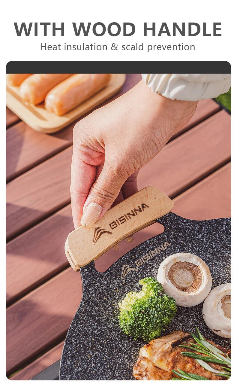 BISINNA 34CM Outdoor BBQ Grill Pan Non Stick Stovetop Baking Tray Korean Roastig Grill Plate Camping Equipment