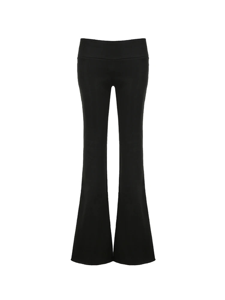 Sweetown Gray Slim Low Waist Casual Sweatpants For Women Black Solid Simple Basic Flared Pants Sports Jogging Trousers