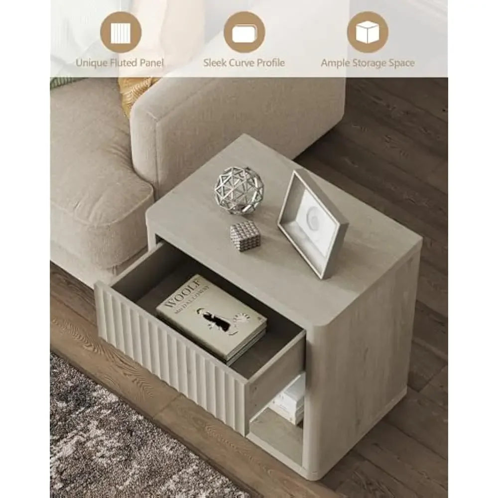 Night Stand Set of 2 Nightstands with Drawer Storage Bed Side Table End Table Large Modern Wood Wide Bedside Stand Mid