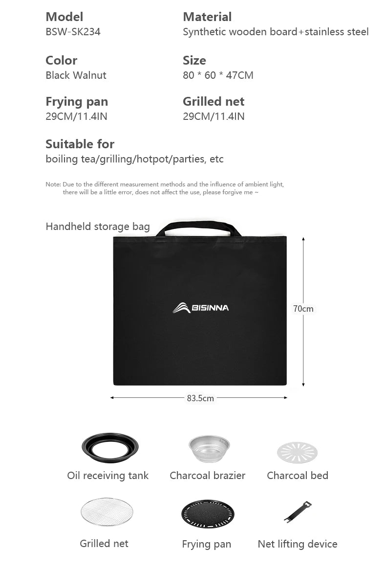 BISINNA Outdoor Folding Barbeque Stove Portable Camping BBQ Charcoal Grill With Widen Desktop Patio Tea Boiling