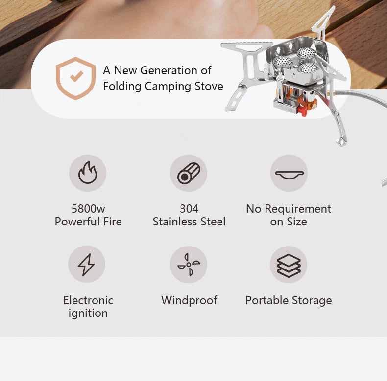 BISINNA Camping Gas Stove 5800W Tourist Folding Burner Portable Furnace Outdoor BBQ Hiking Picnic Equipment