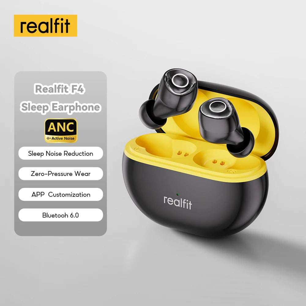 Realfit F4 Sleep Earphones Mini ANC Bluetooth Earphones 40dB Active Noice Cancellation HIFI Heavy Bass Wireless Earbuds