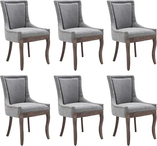 Abric Vintage Upholstered Side Chairs Set of 6, Farmhouse Solid Wood Kitchen Dining Room Chairs with Nailheads Legs