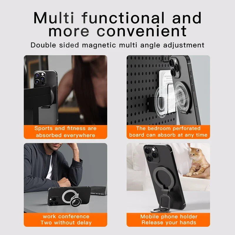 2025 Double-Sided For MagSafe Phone Holder for iPhone 14/15/16 Foldable 360° Rotating Stand Strong Magnet & Finger Grip Suppor