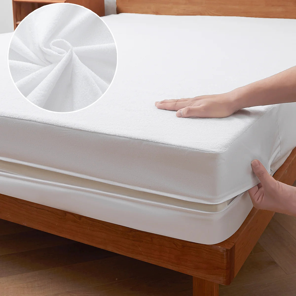 Waterproof Mattress Cover with Zipper, Ultra Soft Terry Surface, Thick Mattress Protector for Single or Double Bed