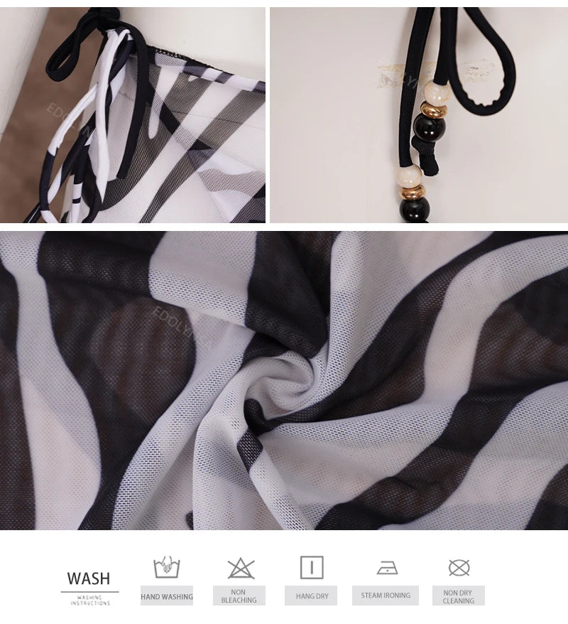 EDOLYNSA Sexy Zebra Stripes 3 Pieces Bikini Set 2024 Summer Beach Wear Triangle Bikinis Swimsuit Skirt Swimwear Cover-up A1554
