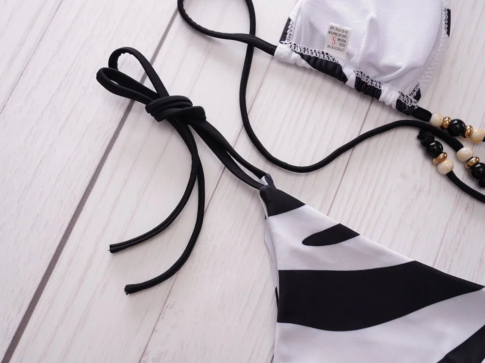 EDOLYNSA Sexy Zebra Stripes 3 Pieces Bikini Set 2024 Summer Beach Wear Triangle Bikinis Swimsuit Skirt Swimwear Cover-up A1554