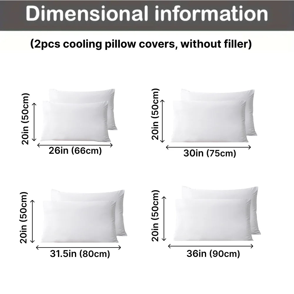 2pcs Cooling & Waterproof Pillowcases (Q-Max: 0.35) 100% Cooling Nylon Jacquard Pillow Cover with Zipper for Hot Sleepers Summer