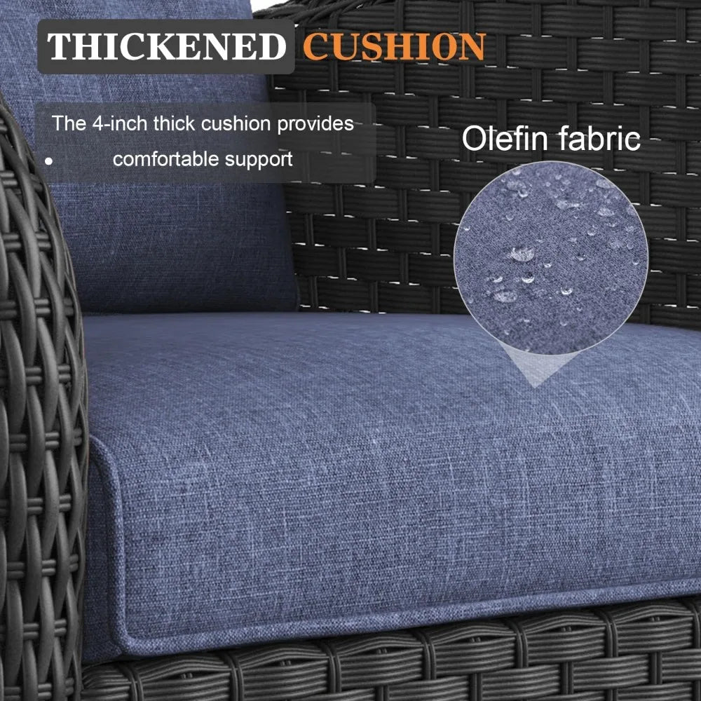 6 Pieces Patio Furniture Sets Wicker Rattan High Back Outdoor Swivel Rocking Chairs Set with 3-Seat Couch Ottomans and  Table