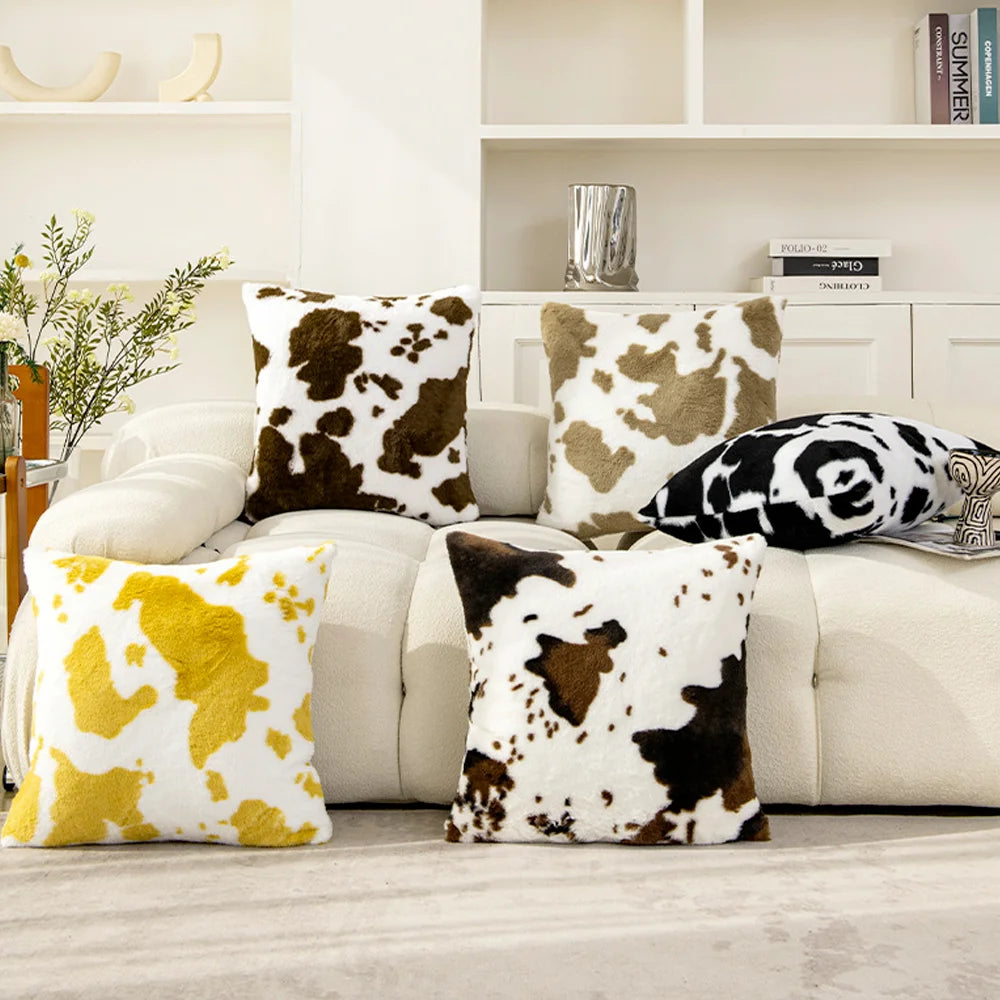 1pc Luxury Faux Fur Decorative Cushion Covers Cowhide Throw Soft Fluffy Plush Couch Throws Brindle Pillow Covers for Couch