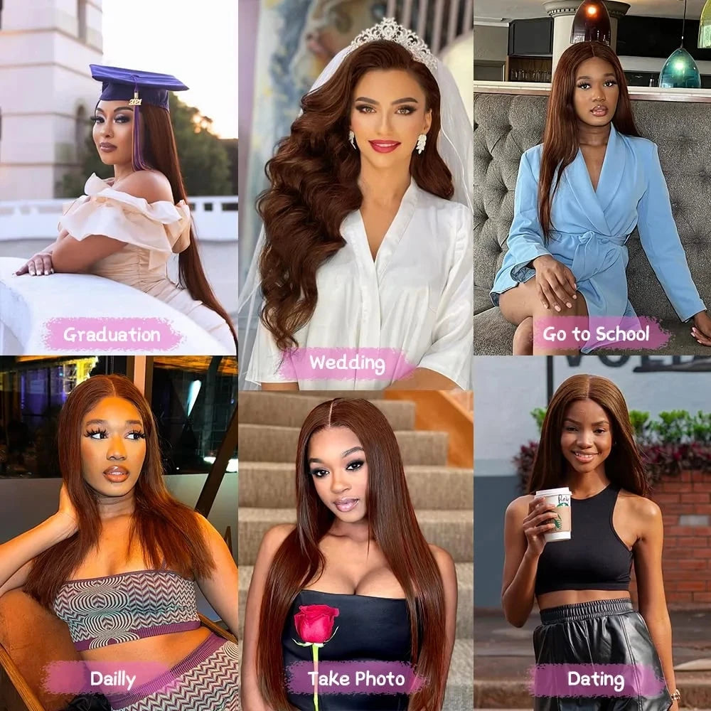 4 Chocolate Brown Human Hair Wigs Brazilian Straight Lace Front Human Hair Wigs For Women 13x6 Transparent HD Lace Frontal Wigs