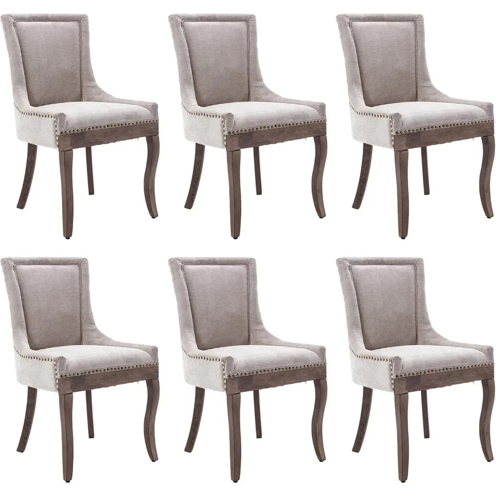 Abric Vintage Upholstered Side Chairs Set of 6, Farmhouse Solid Wood Kitchen Dining Room Chairs with Nailheads Legs