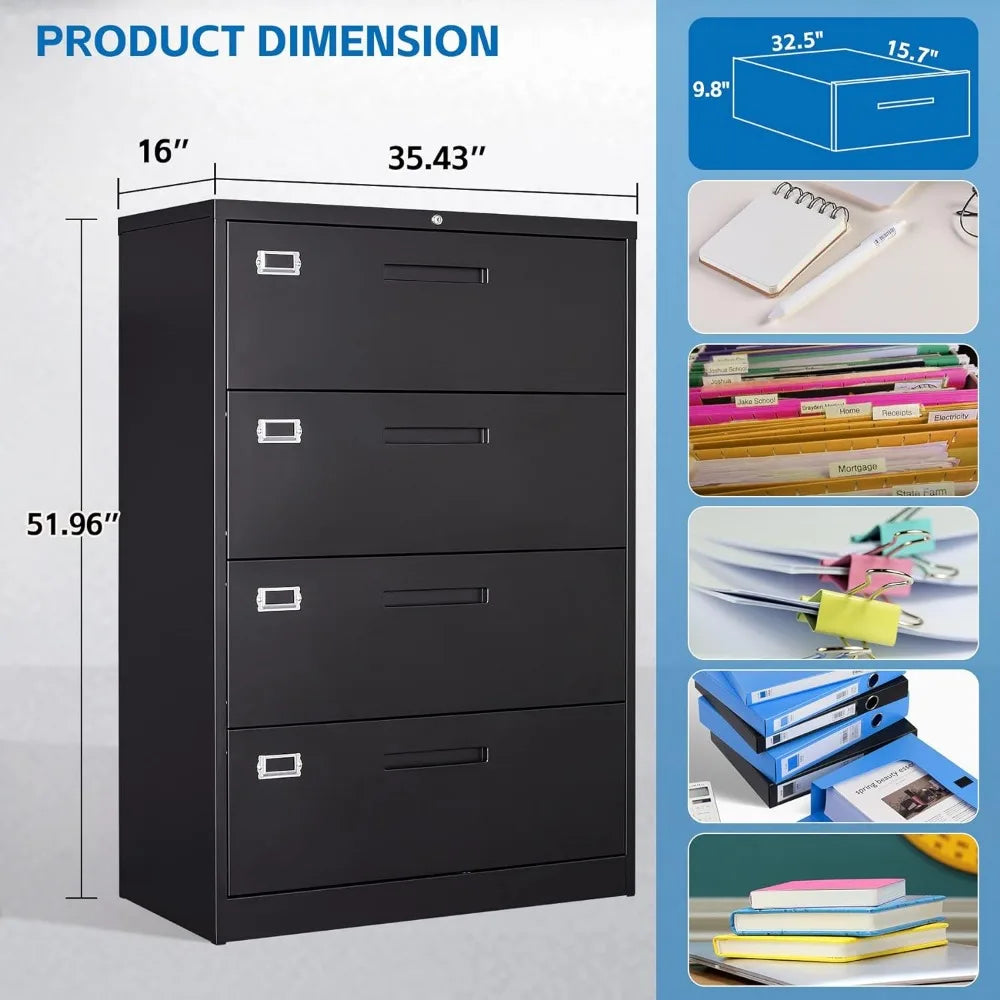 4 Drawer Filing Cabinet with Lock Metal Lateral File Cabinet Office Home Steel Lateral File Cabinet for A4 Legal