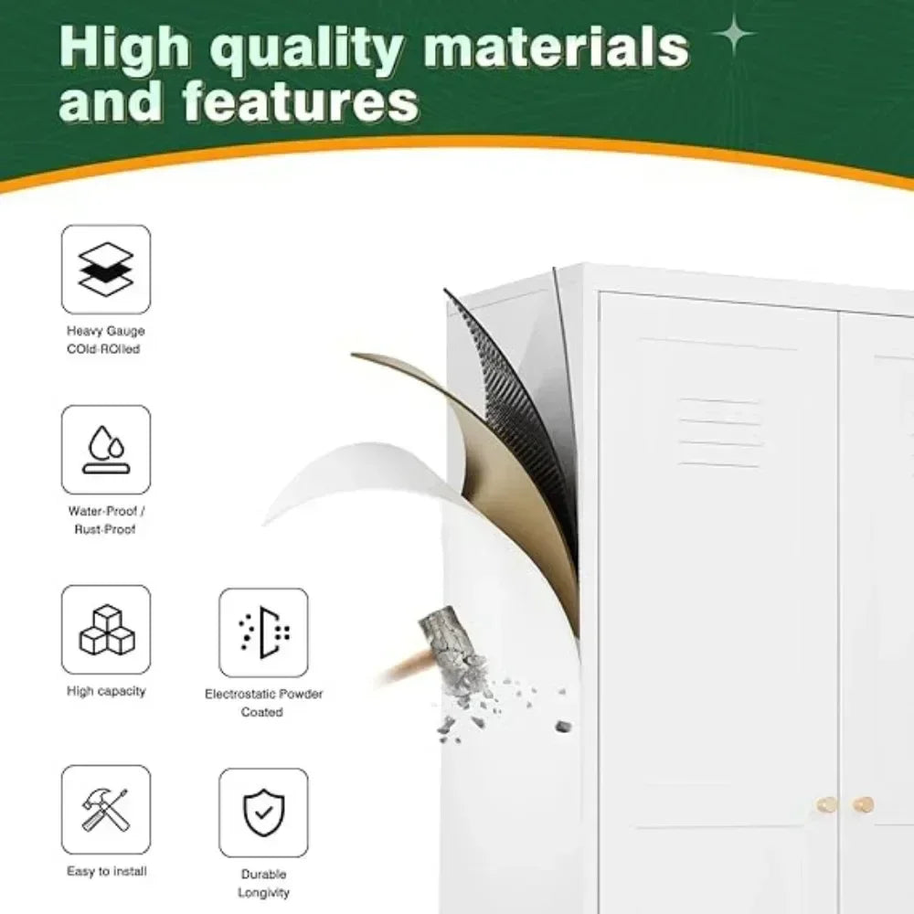 White Storage Cabinet with Feets-Metal Home Kitchen Pantry Cabinets with Doors and Adjustable Shelves,Organization Locker