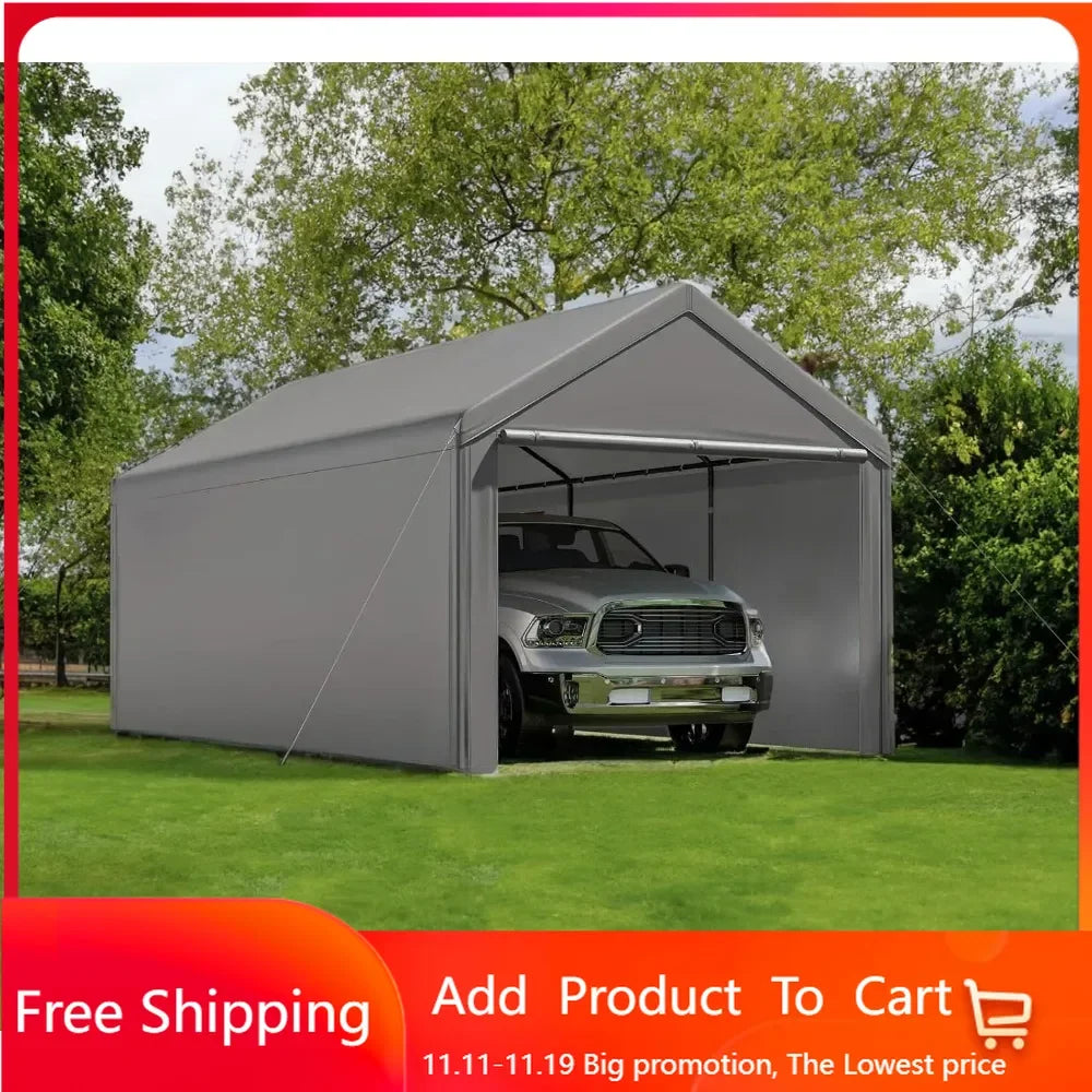 10x20 Ft Heavy Duty Canopy Steel Canopy Storage Shed,Portable Garage Party Tent,Portable Garage  (Grey)