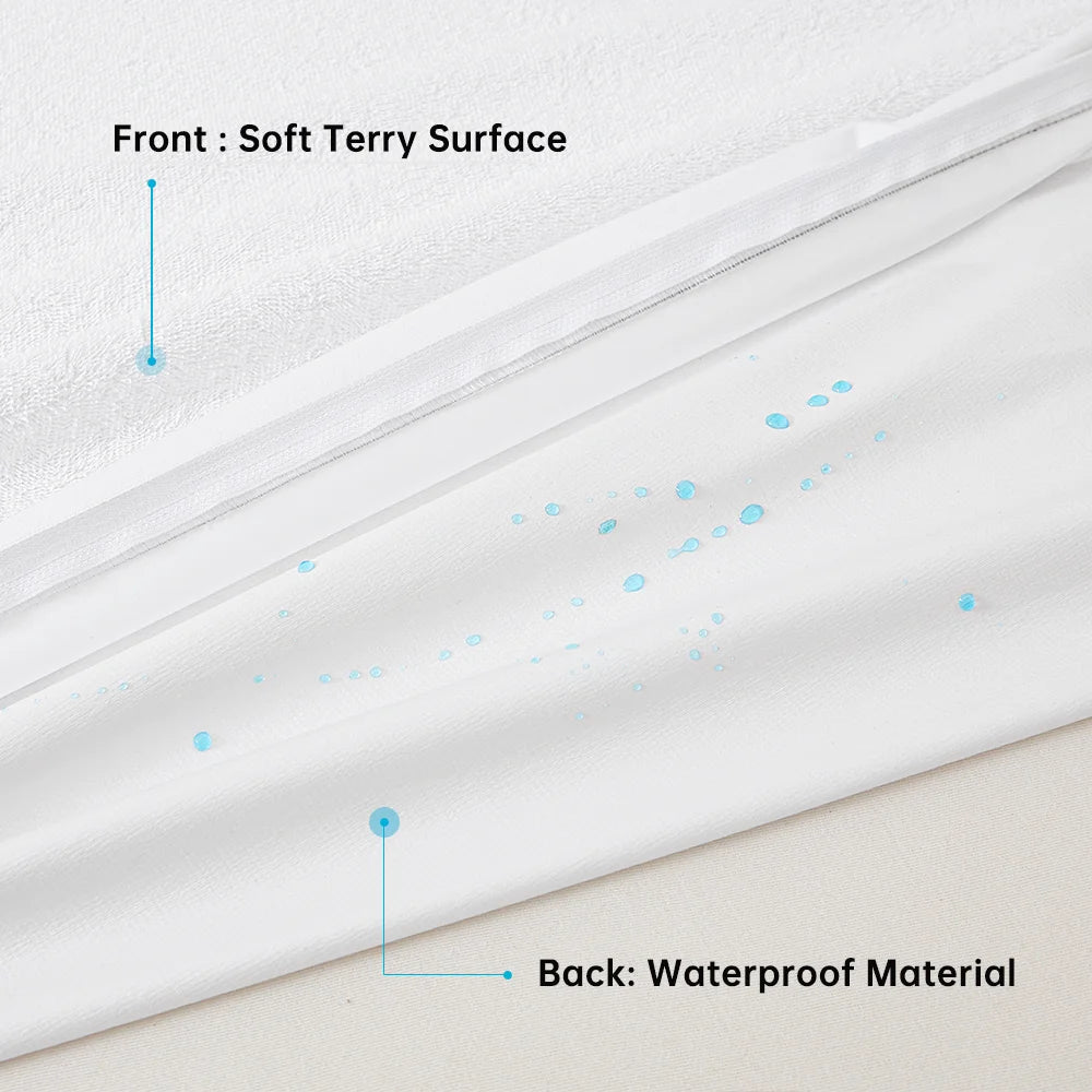 Waterproof Mattress Cover with Zipper, Ultra Soft Terry Surface, Thick Mattress Protector for Single or Double Bed