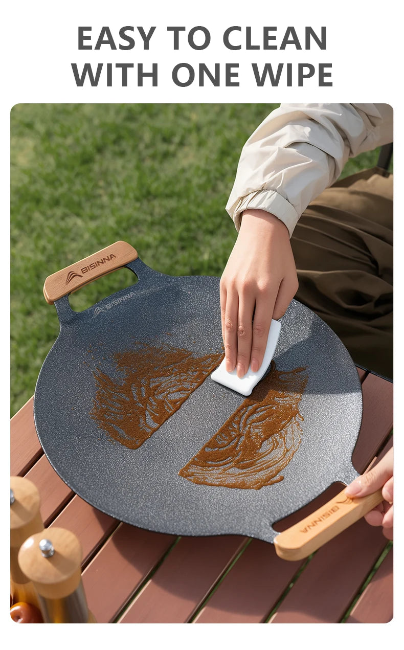BISINNA 34CM Outdoor BBQ Grill Pan Non Stick Stovetop Baking Tray Korean Roastig Grill Plate Camping Equipment