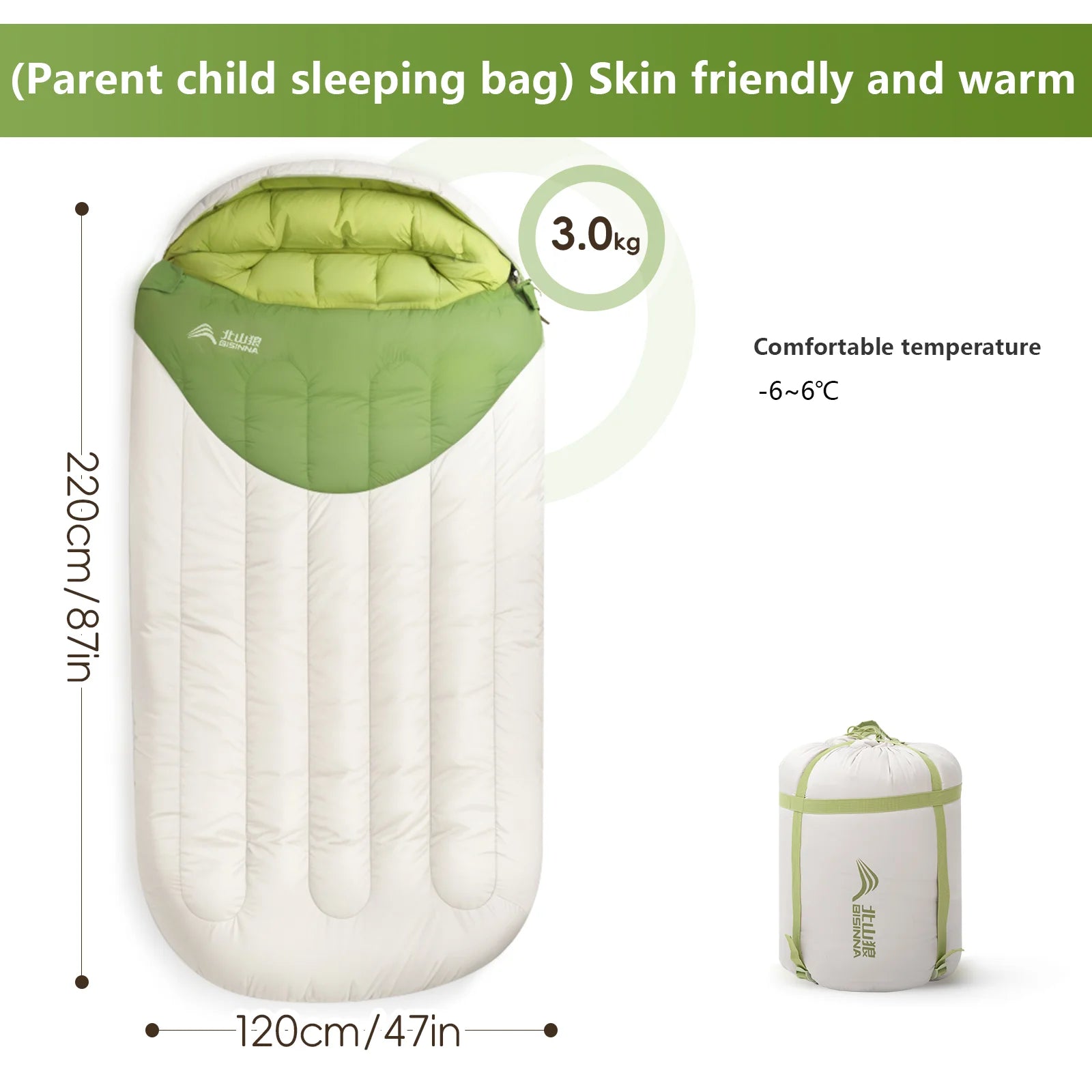 BISINNA 120cm Width Large Winter Cotton Sleeping Bag Outdoor Lightweight Camping Supplies Hiking Trekking Tourism