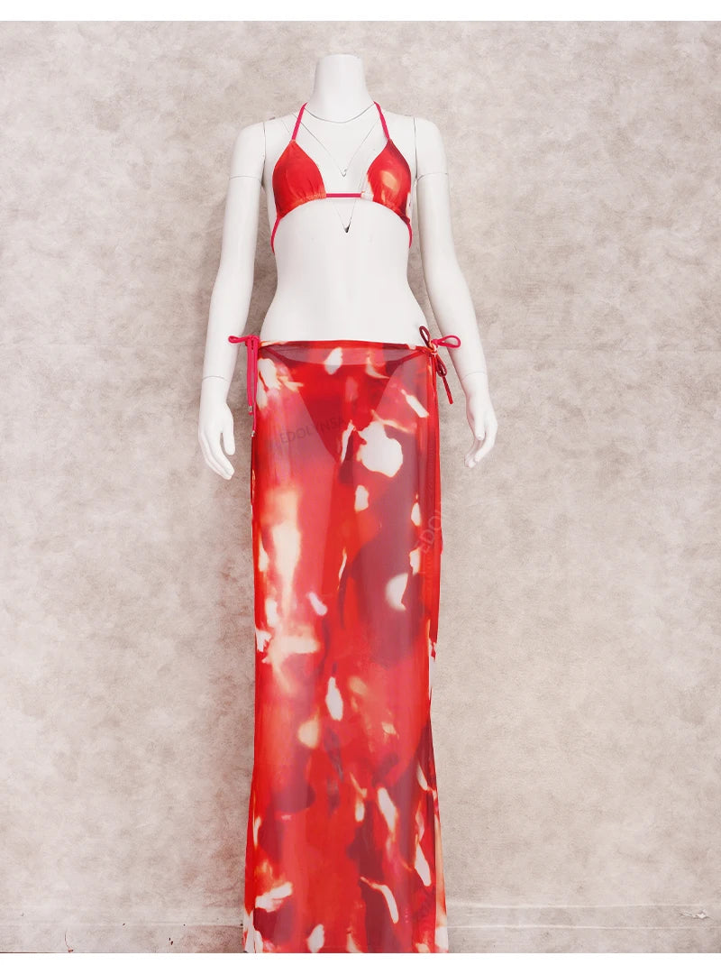 EDOLYNSA Sexy Zebra Stripes 3 Pieces Bikini Set 2024 Summer Beach Wear Triangle Bikinis Swimsuit Skirt Swimwear Cover-up A1554