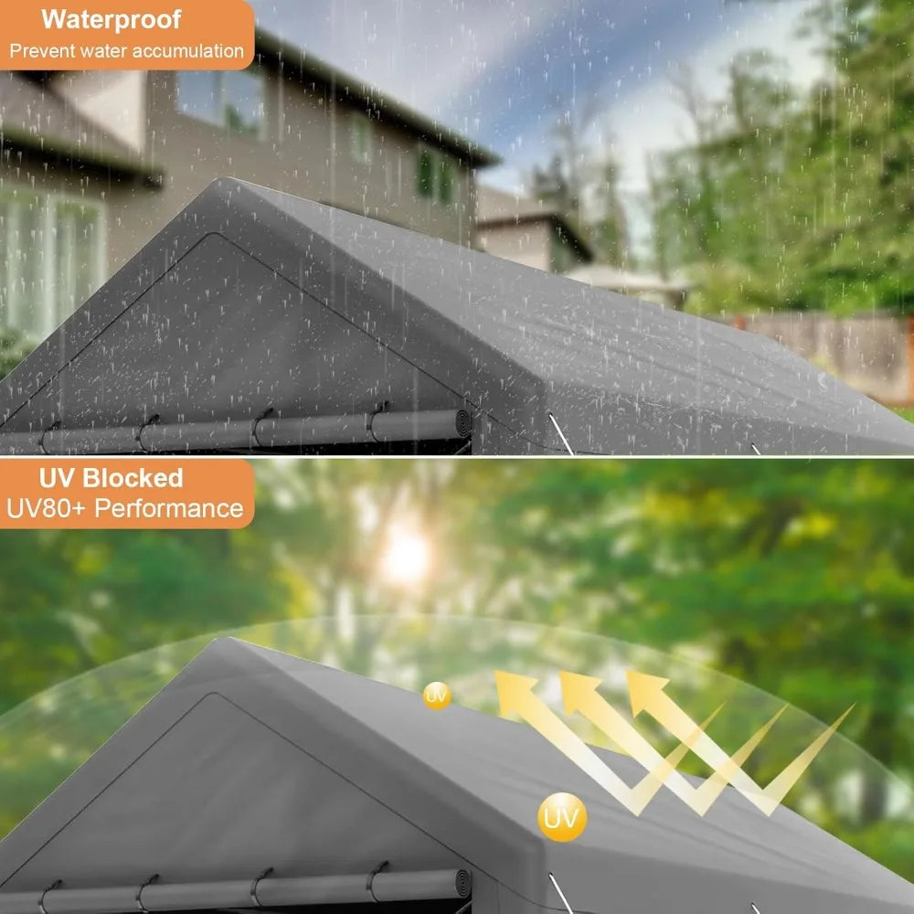 10x20 Ft Heavy Duty Canopy Steel Canopy Storage Shed,Portable Garage Party Tent,Portable Garage  (Grey)